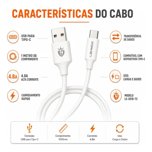 Cabos Carregador Usb-a 1 Metro Tipo C